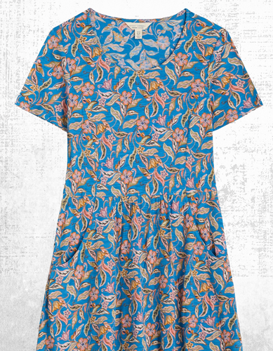 Ex Seasalt Women’s Short Sleeve Fit and Flare Dress in Blue Floky Bloom - Picture 4 of 9