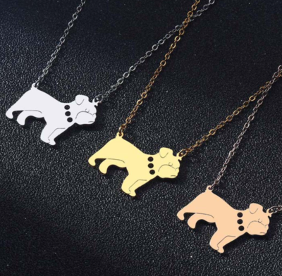 Unisex Titanium Dog English Bulldog Puppy Silver/Rose/Gold Pendant