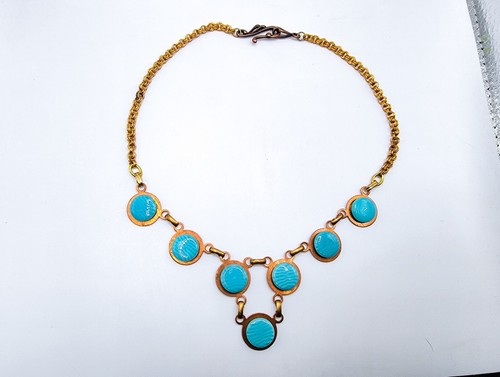 Uranium Glass Turquoise Necklace Copper Matisse Renoir Inspired - Picture 7 of 9