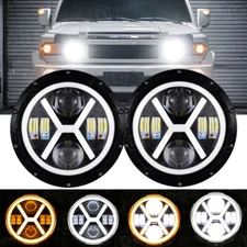 Pair 7inch LED Headlights Hi/Lo Beam Halo DRL For Toyota FJ Cruiser 2007-2014