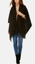 Cejon Poncho Wrap with Fringes Black New with Tags #7
