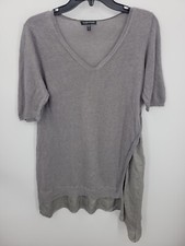Eileen Fisher Sweater Womens Medium Gray Linen Silk Mixed Media Asymmetric Hem