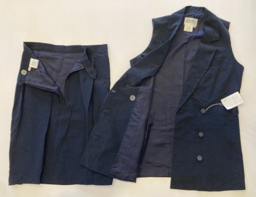NWT Vtg 90s Hugo Buscati Victoria's Secret Sz 8 Navy Blue Sleeveless Skirt Suit - Picture 8 of 10