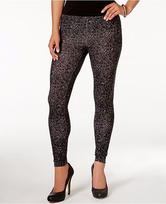 Hue U16550 Black Geometric Python Print Stretch Cotton Leggings - MSRP $34