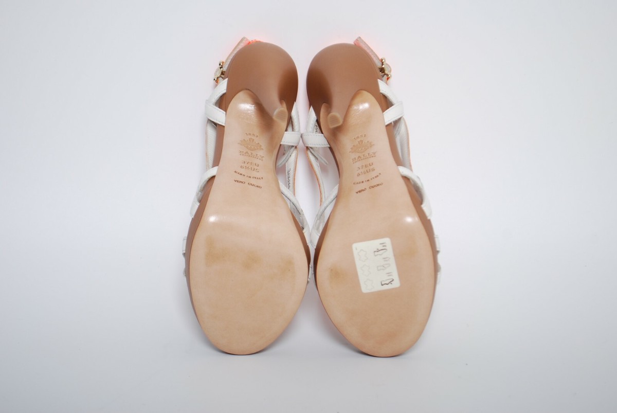 BALLY Women High Heels Sandals Orange White Leather Platform Pumps EU 37 US 6.5 View 6