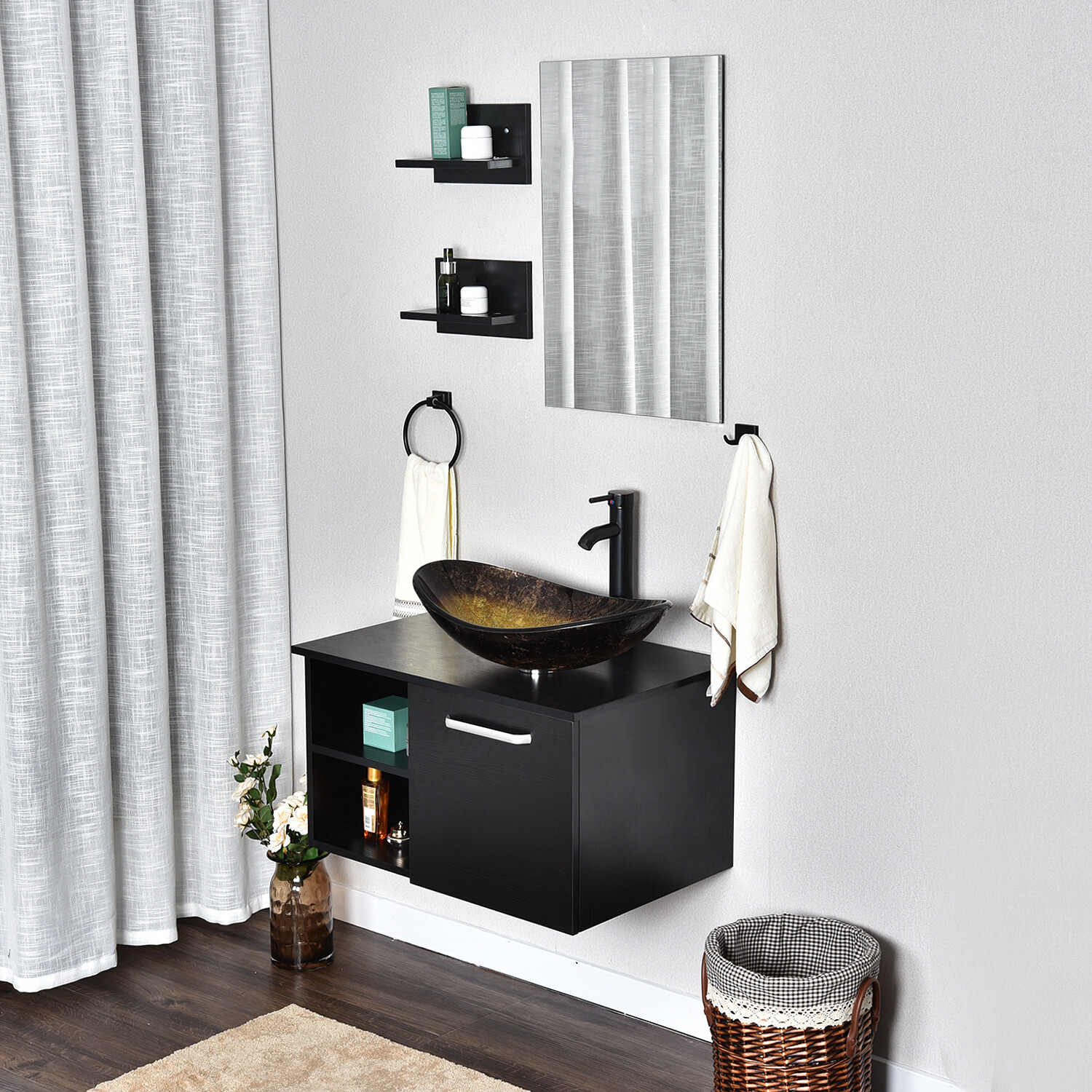 28 Bathroom Vanity Wall Mounted Cabinet Single Vessel Sink