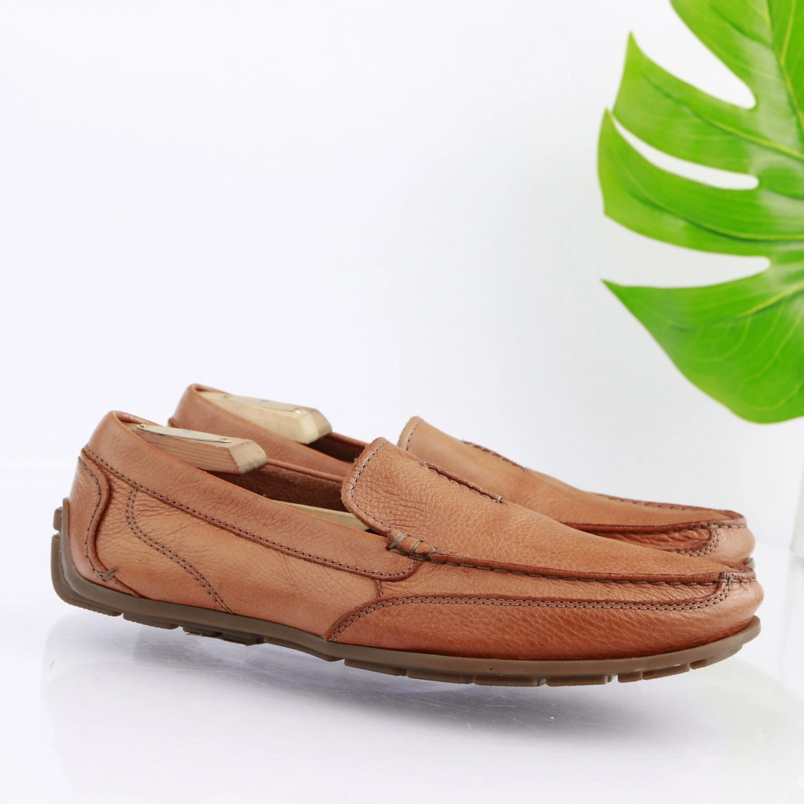 Mocassino da guida Clarks Benero Race taglia 10 5 M marrone chiaro pelle scarpe casual