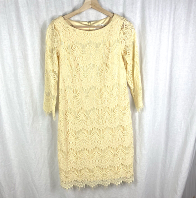Eliza J Lace Dress Women's Size 4 Yellow 3/4 Sleeve Lined Zip Back Elegant  EUC | eBay