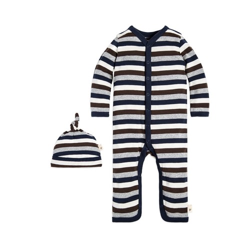 NEW Burt's Bees Baby Multi Stripe Organic Baby Cotton One Piece Jumpsuit Sz 18M
