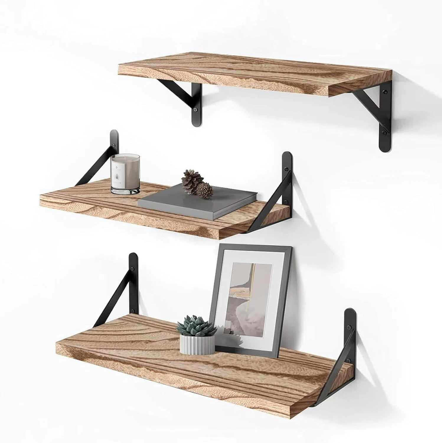 Wood Floating Shelves Wall Set of 3 Floating Shelves W/ Storage Shelves Room