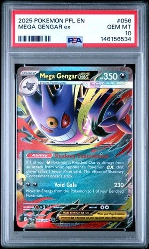 2025 POKEMON PFL EN-PHANTASMAL FLAMES #056 MEGA GENGAR EX PSA 10