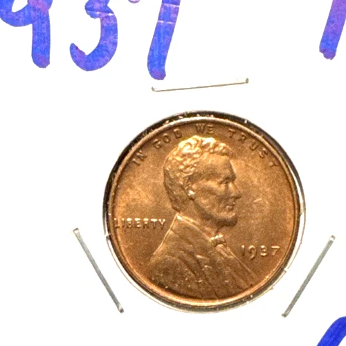 1937 wheat penny no mint mark BU