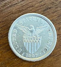 1907 S Philippines Ten Centavos Silver Coin, Attractive!