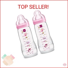 MAM Easy Active Baby Bottles 11oz, Fast Flow Skinsoft Silicone Nipple with Wide 