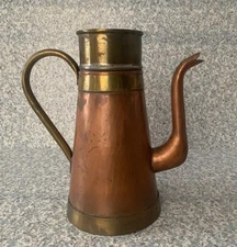 Vintage 1900's Copper & Brass Teapot w/Strainer 8.5" Tall - Missing Lid