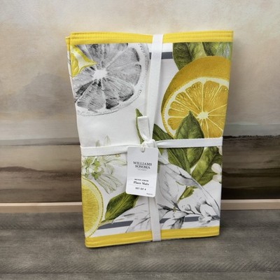 Williams Sonoma Meyer Lemon Placemats Set/4 Yellow White Green NWT