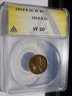 1912-S Lincoln Cent - ANACS VF20