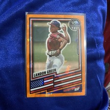 2026 Panini Stars & Stripes Prizm USA Baseball #51 Landon Green Orange Ice #/199