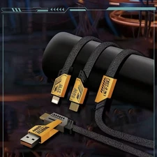 3-in-1 Yellow Braided Heavy-Duty Cable Adapter for Android devices with Type-C