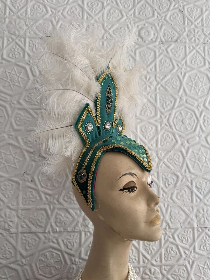 Tocado Pluma Showgirl-Teatro-Disfraz-Baila-Arrastrar-Burlesco-Glam-Estrás Foto 3 de 4