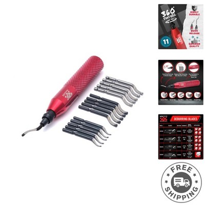 15-Piece Deburring Tool Set with Ergonomic Swivel Head for All Materials - 7.87''