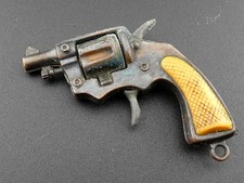 Vintage Miniature Revolver Pistol Keychain or Pendant Cap Gun Metal Hong Kong 2"
