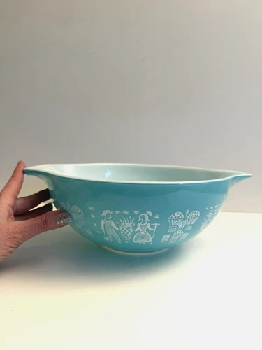 Vintage 4 Qt Pyrex Large Amish Butterprint Cinderella Mixing Bowl Turquoise #444