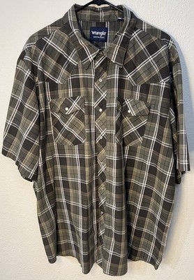 Wrangler Shirt Men s 2XL Pearl Snap Western Plaid Short Sleeve Green Yellowstone