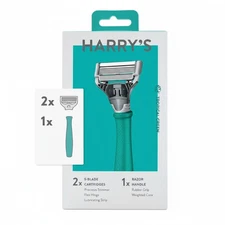 Harry's Men's Razor Tropical Green - 2 Count  5-Blade Cartridges 1x Razor Handle