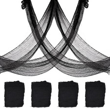 Halloween Creepy Cloth 30x72 Inch Black Gauze Decor Pack of 4 for Haunted House