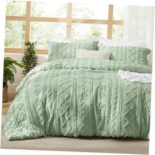 Tufted Boho Comforter Set - Sage California King 13 - Sage Green - Elegant