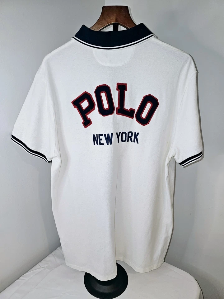 Polo Ralph Lauren P Logo Camisa XL Blanco Ajuste Personalizado Hombre G2U Foto 2 de 4