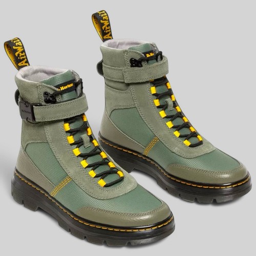 Dr. Martens Combs Tech Leather Suede Casual Boots Unisex M4/W5 Green Khaki New - Picture 10 of 10