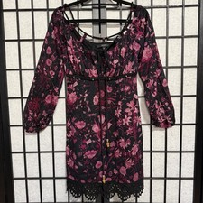Gucci Floral Print Cold Shoulder Mini Dress Rope Tie Sz 38 Boho Goth