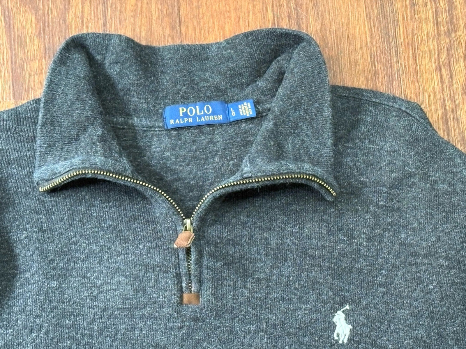Polo Ralph Lauren uomo grande quarto zip estate costina grigio pullover bianco pony