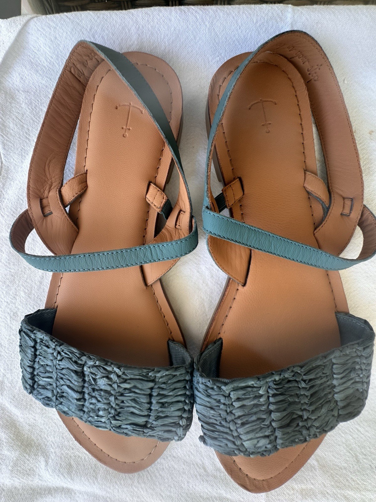 SAOLA Sandali bassi BN Seasalt Teal in pelle e rafia UK 6 EU 39 suola ad aria di mare