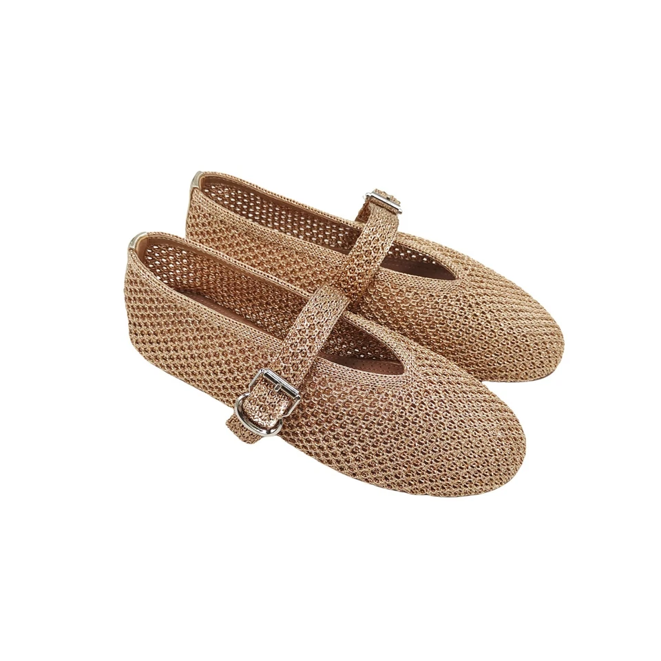 Sapatos femininos de malha macia respiráveis feitos à mão PP malha tecida Mary Jane - Imagem 2 de 4