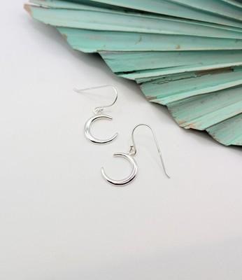 Sterling Silver Crescent Moon Drop Earrings