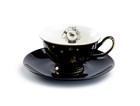 Witch Crystal Black Gold Tea Cup and Saucer with Gold Trim Halloween Black Wh...