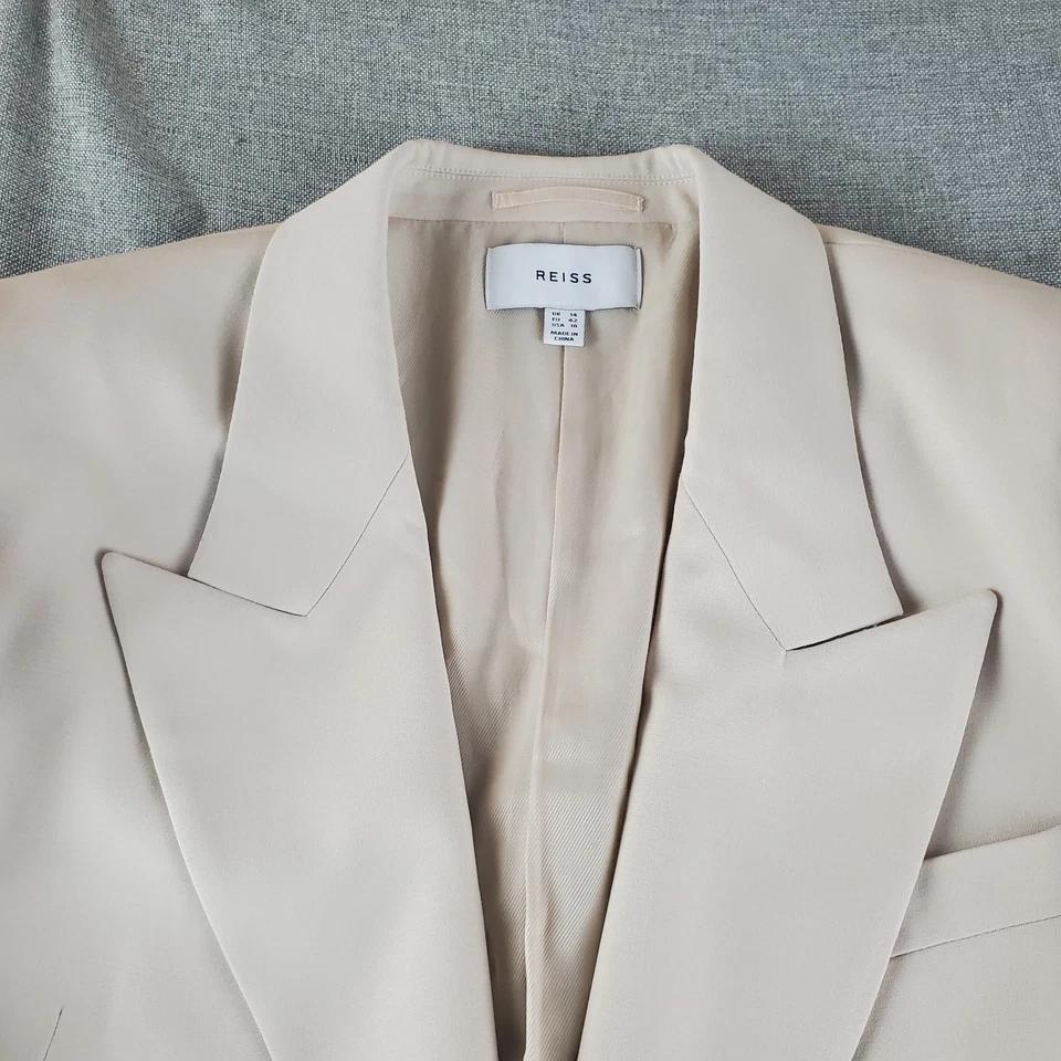 Reiss Suit Womens Size 10 Ivory Open Blazer Flare Pant 29X30 Lined - Image 3 of 4