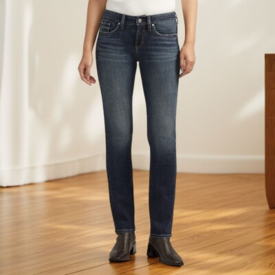 Silver Jeans Co. Womens Britt Curvy Fit Straight Jeans Dark Indigo Size 30 NWT