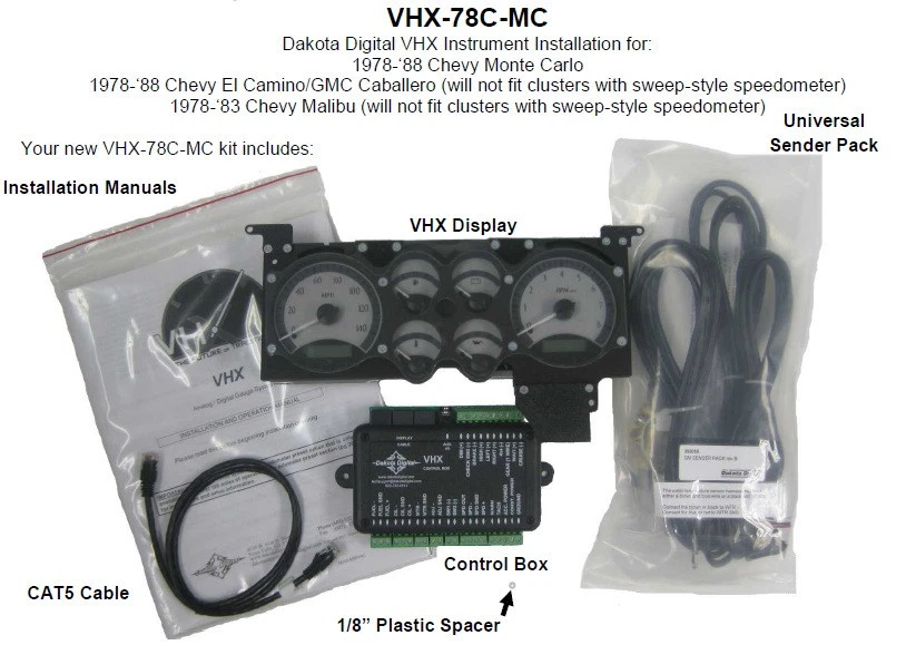 Dakota Digital 1978-88 雪佛兰蒙特卡罗模拟仪表系统套件 VHX-78C-MC-C-R — 第 4/4 张图片
