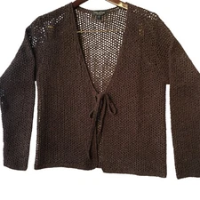 Vtg Halston Lifestyle Womens Sweater Brown Size M Lagenlook Open Cardigan Knit