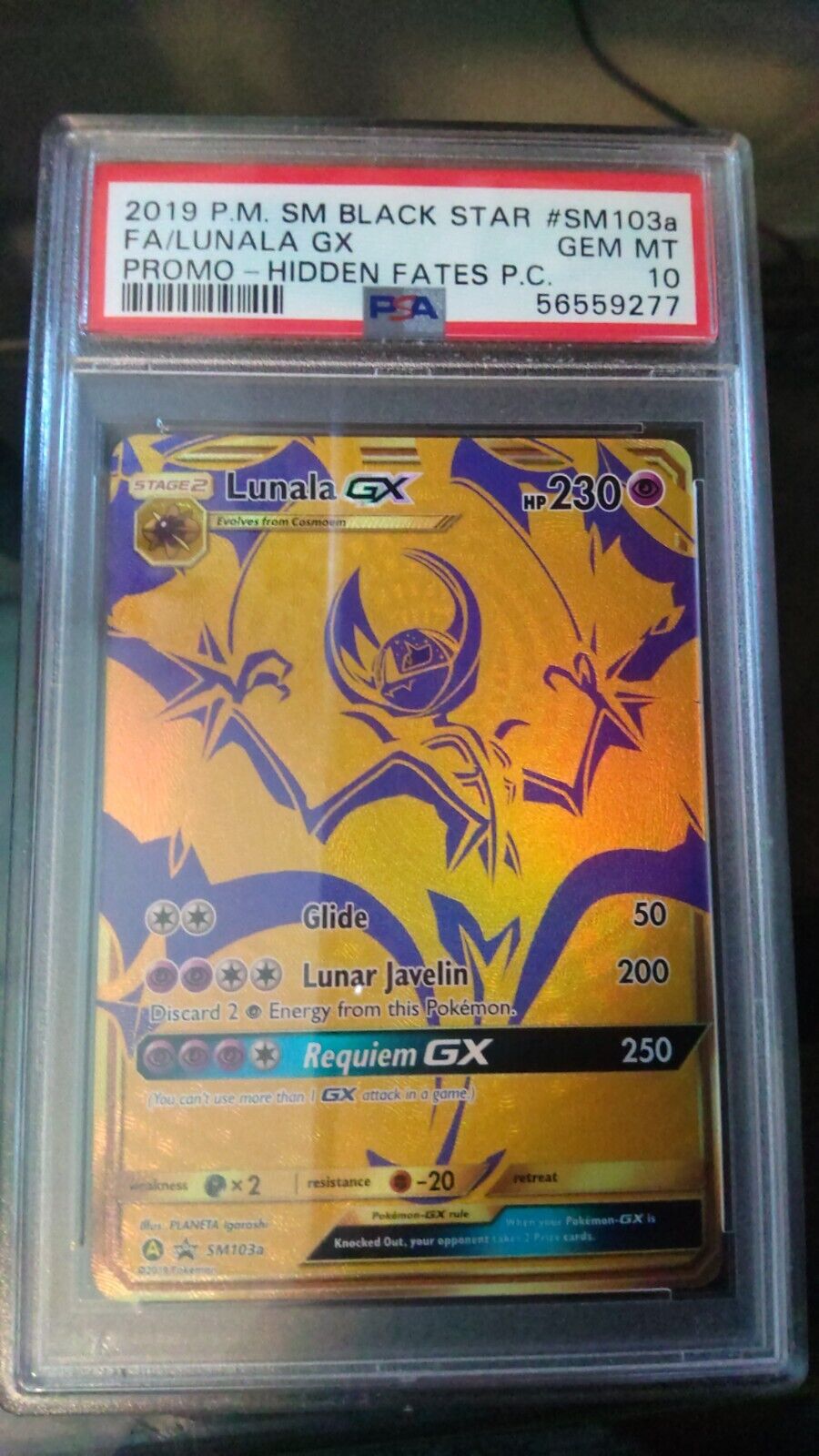 Pokemon TCG SM103a Lunala GX Gold Black Star Promo Card –