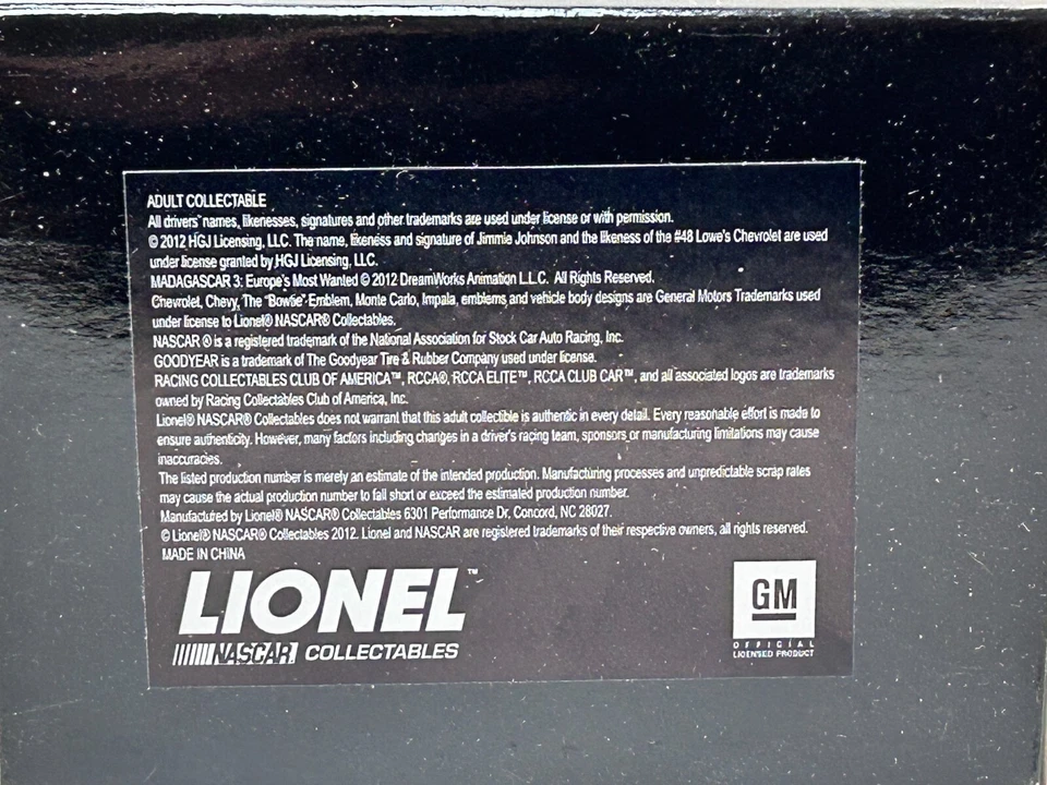 Lionel Galaxy Jimmie Johnson 2012 Chevy Impala Madagascar 3, 1 0f 248 Foto 4 de 4
