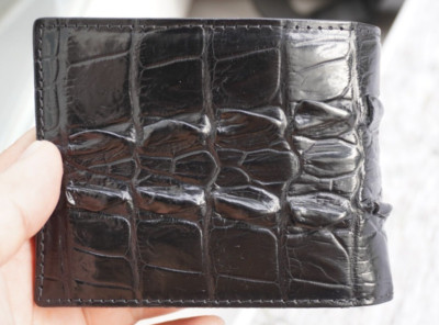 Black Real Hornback Crocodile Leather Men's Bifold Wallets V64