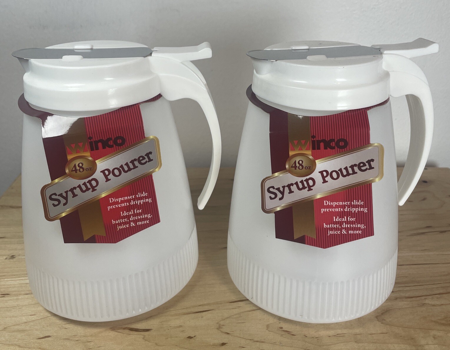 Winco PSUD-48 48 Ounce Plastic Syrup Dispenser.  Set Of 2.