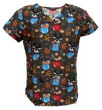 Women Fashion Christmas Medical Nursing Scrub Gray Warm Wishes Cookie Dreams L