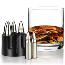 XL Whisky Bullets with Revolver Holder Reusable Metal Ice Cubes Stones Bar Gift