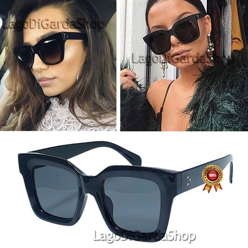 OCCHIALI DA SOLE DONNA A FARFALLA NERO LUCIDO RETRO HD QUADRATI GLAMOUR  TENDENZA | eBay